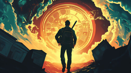 A time traveler explores a historical event. Time Travelers Watch. Illustration