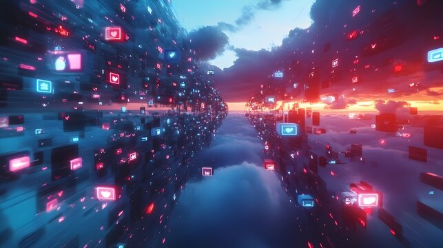 Surreal Downpour of Social Media Reactions in Vibrant Digital Aesthetics