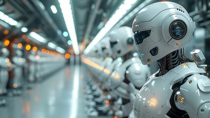 Fototapeta premium Futuristic Robot Assembly Line: A Glimpse into the Future of Manufacturing