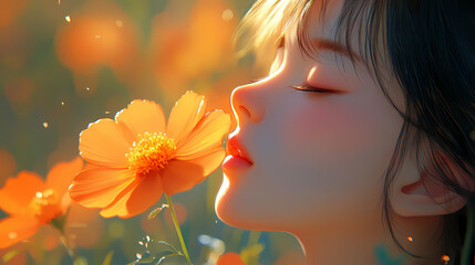 Fototapeta premium Enchanting Floral Close-Up in Anime Art: Manga Flower Illustration