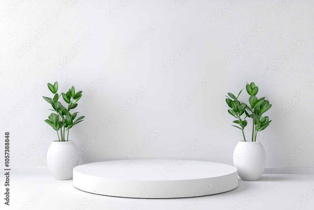 Poster minimalist 3d illustration with a white background, featuring selective focus on abstract shapes and