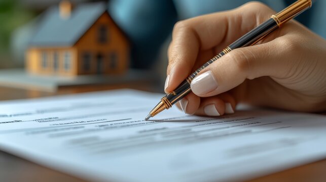 property loan real estate application businessman signing loan application at banker desk, Photorealistic
