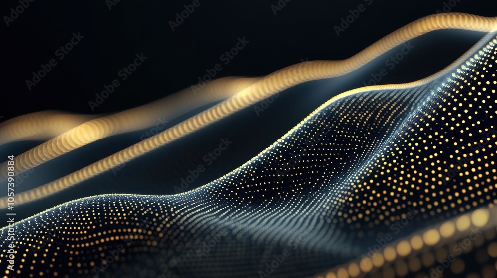 Aufkleber abstract wave of illuminated dots and lines on black background