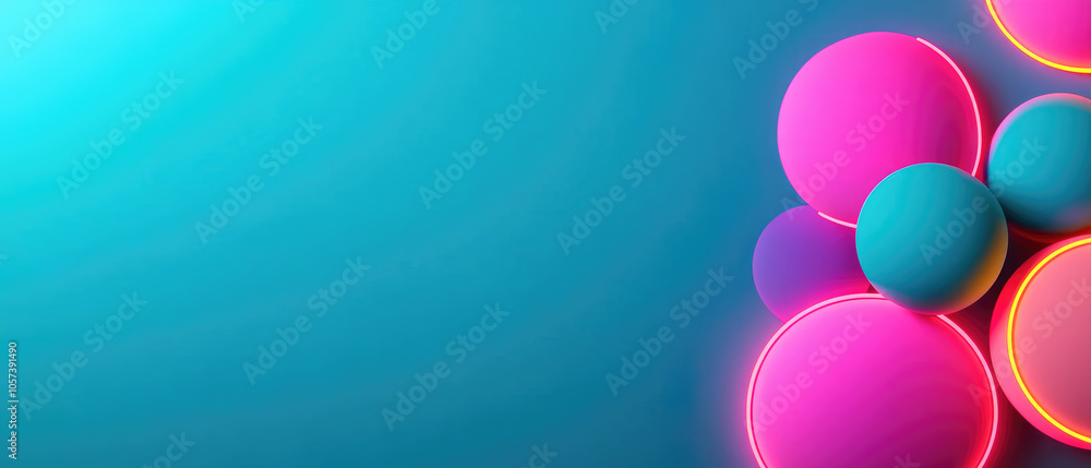 Poster neon fantasy shapes, a vibrant 3d animation showcasing abstract forms illuminated in dynamic neon co