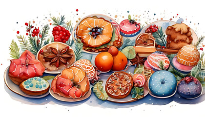 homemade watercolor treats various winter shapes cartoon illustrations