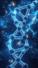 Stunning Blue DNA Helix in Cosmic Space - Exploring Molecular Genetics, Biotechnology, and Bioinformatics in a Starry Cosmic Background for Scientific Research