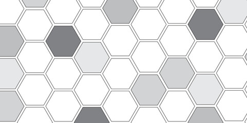 Vector geometric seamless texture symbol. Hexagon, bees hive cells pattern. Bee honey shapes. Abstract pattern with hexagonal white and gray technology line paper background.   Stylish grid texture. 
