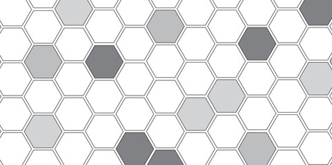 Vector geometric seamless texture symbol. Hexagon, bees hive cells pattern. Bee honey shapes. Abstract pattern with hexagonal white and gray technology line paper background.   Stylish grid texture. 
