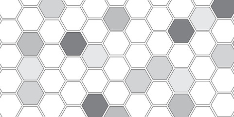 Vector geometric seamless texture symbol. Hexagon, bees hive cells pattern. Bee honey shapes. Abstract pattern with hexagonal white and gray technology line paper background.   Stylish grid texture. 
