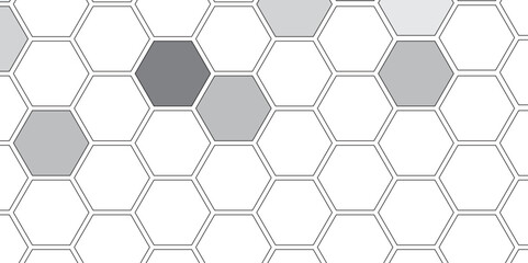 Vector geometric seamless texture symbol. Hexagon, bees hive cells pattern. Bee honey shapes. Abstract pattern with hexagonal white and gray technology line paper background.   Stylish grid texture. 
