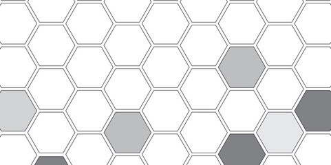 Obraz premium Vector geometric seamless texture symbol. Hexagon, bees hive cells pattern. Bee honey shapes. Abstract pattern with hexagonal white and gray technology line paper background. Stylish grid texture. 