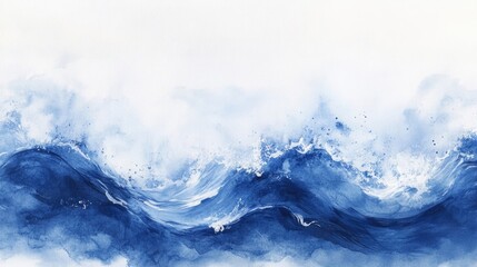 Elegant blue watercolor waves create an abstract background. This captivating design of blue watercolor waves offers a serene and artistic ambiance. Ample copy space for text.