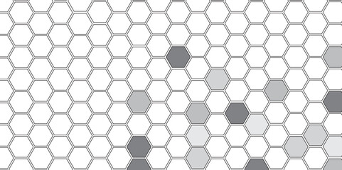 Vector geometric seamless texture symbol. Hexagon, bees hive cells pattern. Bee honey shapes. Abstract pattern with hexagonal white and gray technology line paper background.   Stylish grid texture. 
