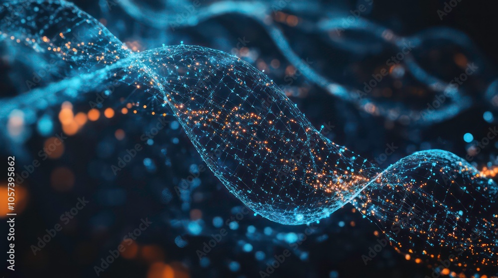 Aufkleber Abstract representation of interconnected data points in a flowing wave pattern.
