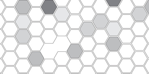 Vector geometric seamless texture symbol. Hexagon, bees hive cells pattern. Bee honey shapes. Abstract pattern with hexagonal white and gray technology line paper background.   Stylish grid texture. 
