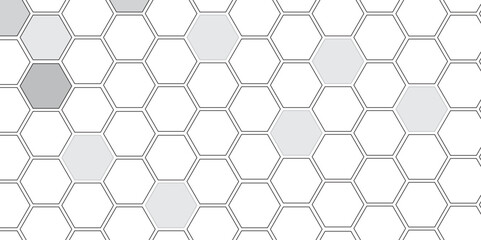 Vector geometric seamless texture symbol. Hexagon, bees hive cells pattern. Bee honey shapes. Abstract pattern with hexagonal white and gray technology line paper background.   Stylish grid texture. 
