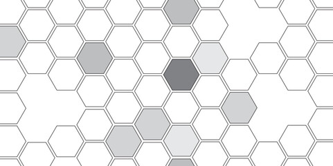 Vector geometric seamless texture symbol. Hexagon, bees hive cells pattern. Bee honey shapes. Abstract pattern with hexagonal white and gray technology line paper background.   Stylish grid texture. 

