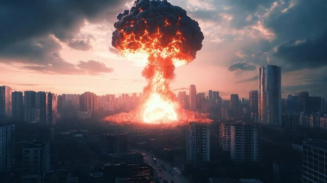 Nuclear War. Explosion nuclear bomb. Nuclear bomb explosion in nuclear war. Generative AI	
