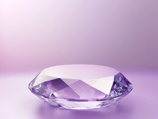 A sparkling purple diamond against a soft lavender background, showcasing its facets and brilliance.