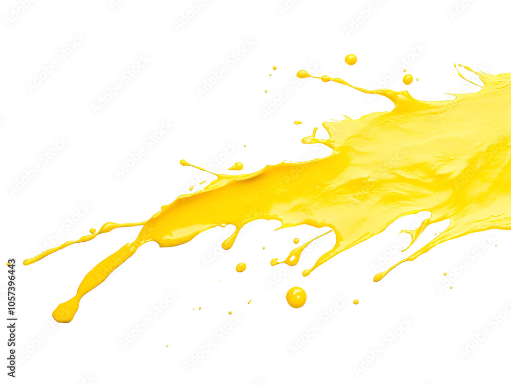 Poster bright yellow paint splash on transparent background, creating dynamic and energetic visual effect. 