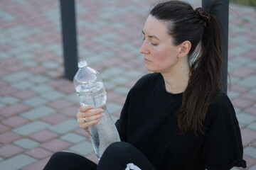 Woman doing workout exercises outside