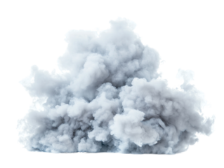 Fluffy white smoke cloud on transparent background, creating dramatic effect. Perfect for backgrounds or overlays in graphic design projects effects elements