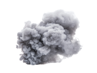 large, billowing cloud of gray smoke rises dramatically on transparent background, creating sense of chaos and intensity. Perfect for backgrounds or graphic design effects elements