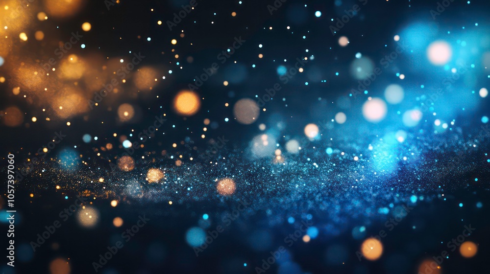 Poster a cosmic scene featuring shimmering particles in a dark background, evoking a sense of wonder.