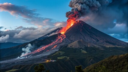 Tungurahua Volcano Eruption with Blue Skies and Lava - Stunning Long Exposure Photography