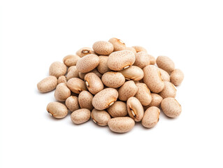 Obraz premium Fresh and healthy beans piled together on white background, showcasing their unique speckled texture and natural color. Perfect for culinary uses or as decorative element