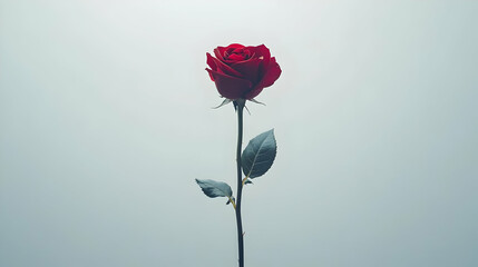 A solitary red rose stands elegantly against a soft, muted background.