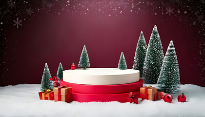 winter sale offers blank pedestal stage podium product festive ai christmas copy space