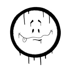 Graffiti emoticon. Smiling face painted with smudges of spray paint. Vector illustration