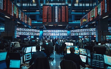 Stock Market Trading A bustling stock exchange floor