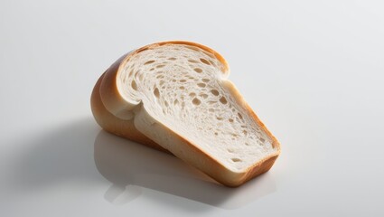 A single slice of white bread isolated on white, showcasing its soft texture