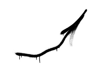 Graffiti arrow with overspray in black over white.