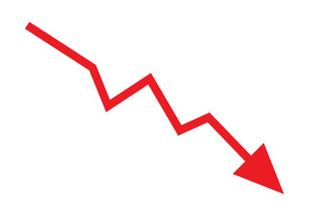 Red 3d arrow going down stock icon on white background. Bankruptcy, financial market crash icon for your web site design, logo, app, UI. graph chart downtrend symbol.chart going down sign.
