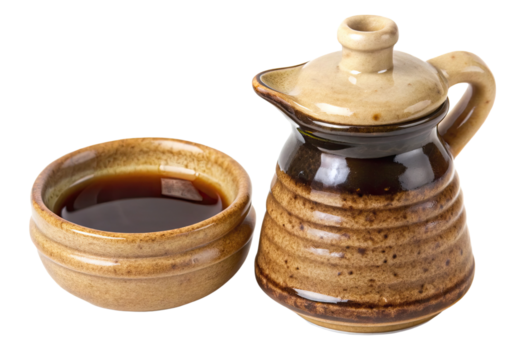soy sauce bowl and soy sauce jar isolated with transparent background