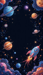 Cosmic Space Adventure with Planets and Rocket