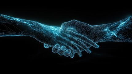 Digital generated human hand and businessman shaking hands