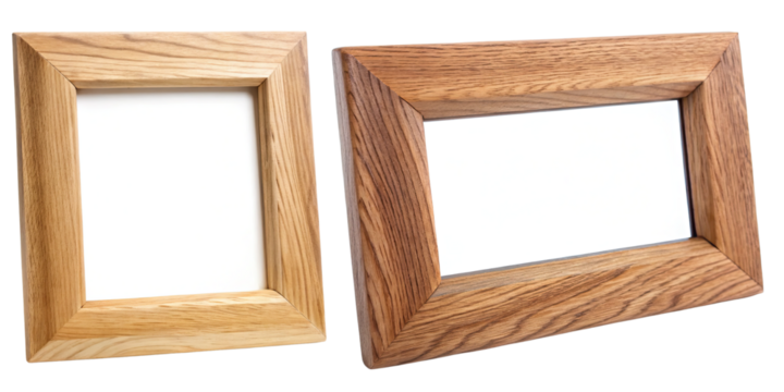 two wooden picture frames isolated with transparent background