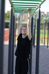 Woman doing workout exercises outside