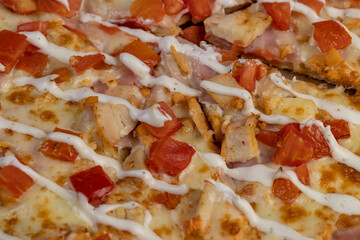 pizza with different ingredients of vegetables and meat