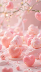 Romantic Pink Hearts and Flowing Pastel Texture