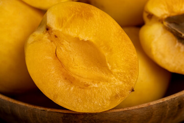 ripe soft apricot fruits on the cutting board