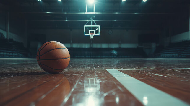 Basketball at the Free Throw Line in an Empty Gym
