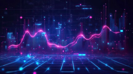 Abstract digital visualization of data trends and metrics in a futuristic design.