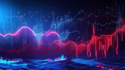 Abstract data visualization with colorful graphs and digital patterns.
