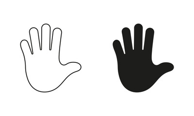 High Five Gesture Sign. Open Hand Line and Silhouette Icon. Stop Gesture Black Symbol. Greetings Icon. Editable Stroke. Isolated Vector Illustration