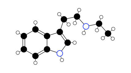 n-ethyltryptamine molecule, structural chemical formula, ball-and-stick model, isolated image tryptamine